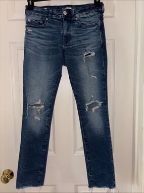 PacSun Men's Distressed Dark Blue Straight Jeans